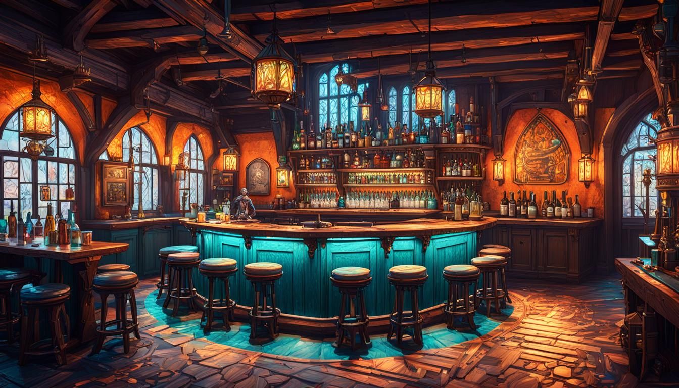 Robotic Bartender in Medieval Tavern: Digital Concept Art