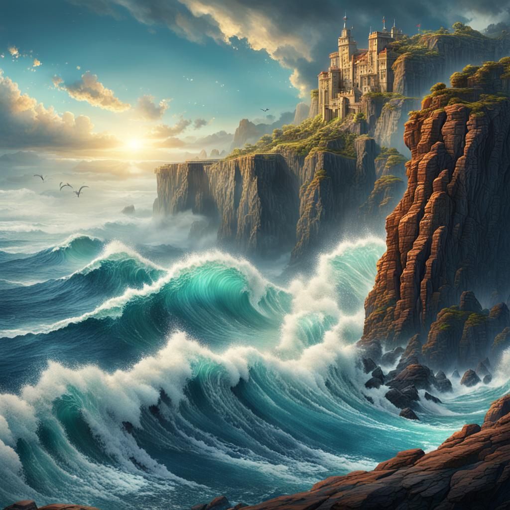 Majestic Ocean Waves and Mermaids: Fantasy Concept Art
