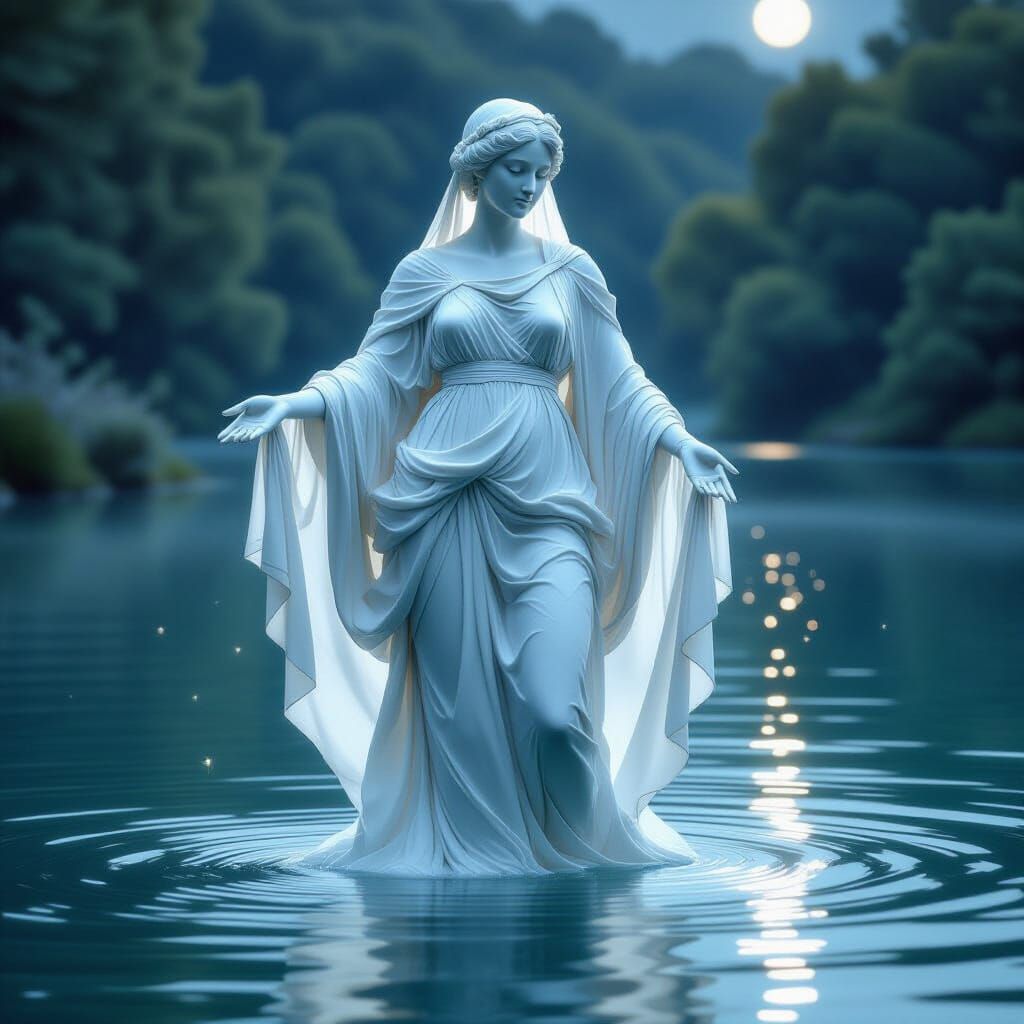 Ethereal Water Sculpture of Roman Woman in Renaissance Style