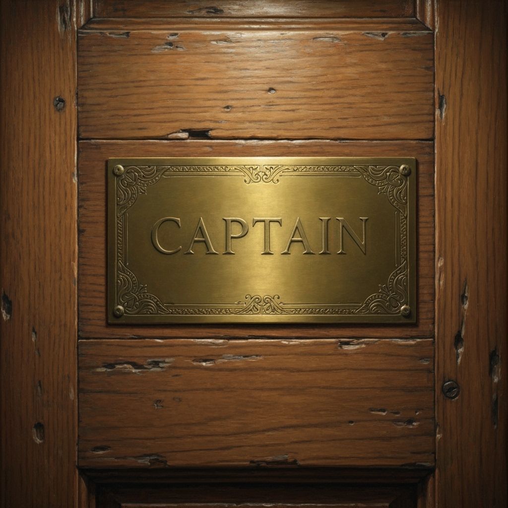 Vintage Captain's Door with Ornate Brass Plaque