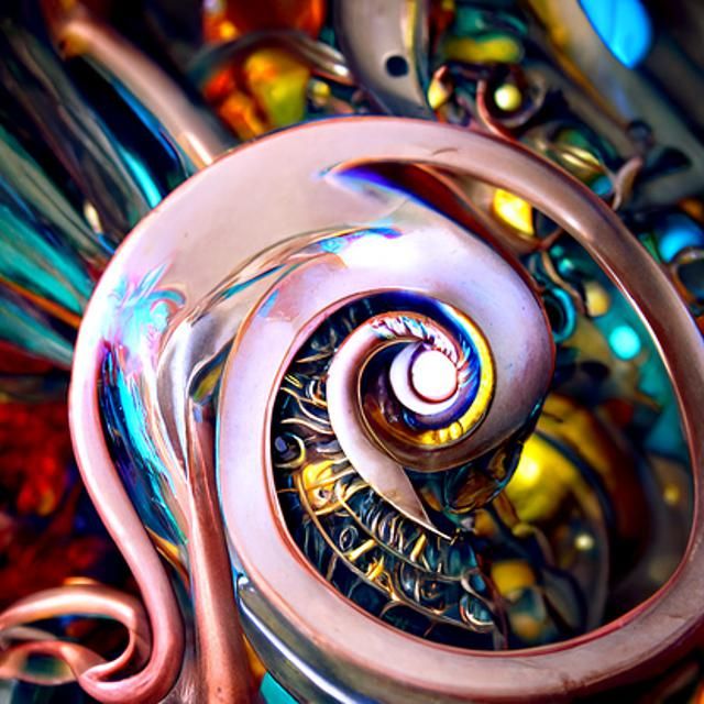 Iridescent Clockwork Automaton in Volumetric Swirl