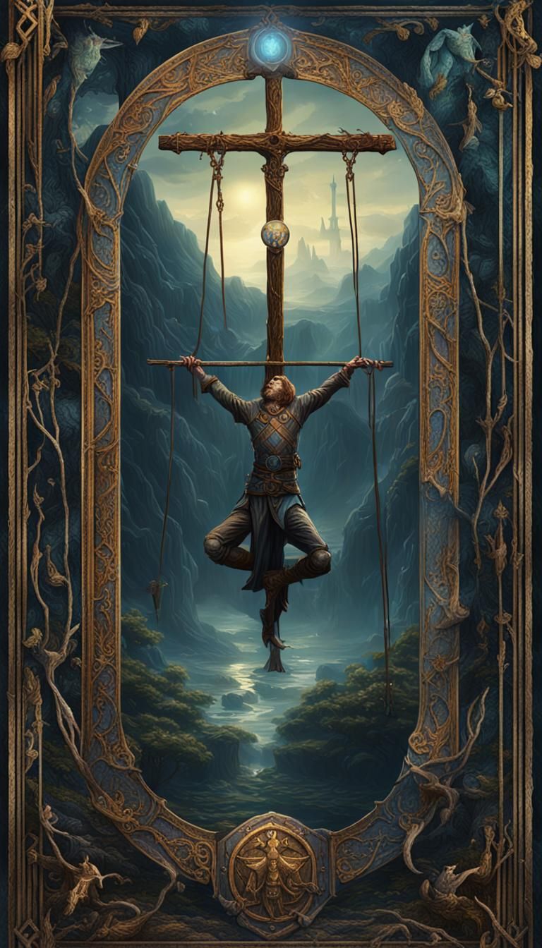 The Hanged Man Tarot Card in Medieval Style