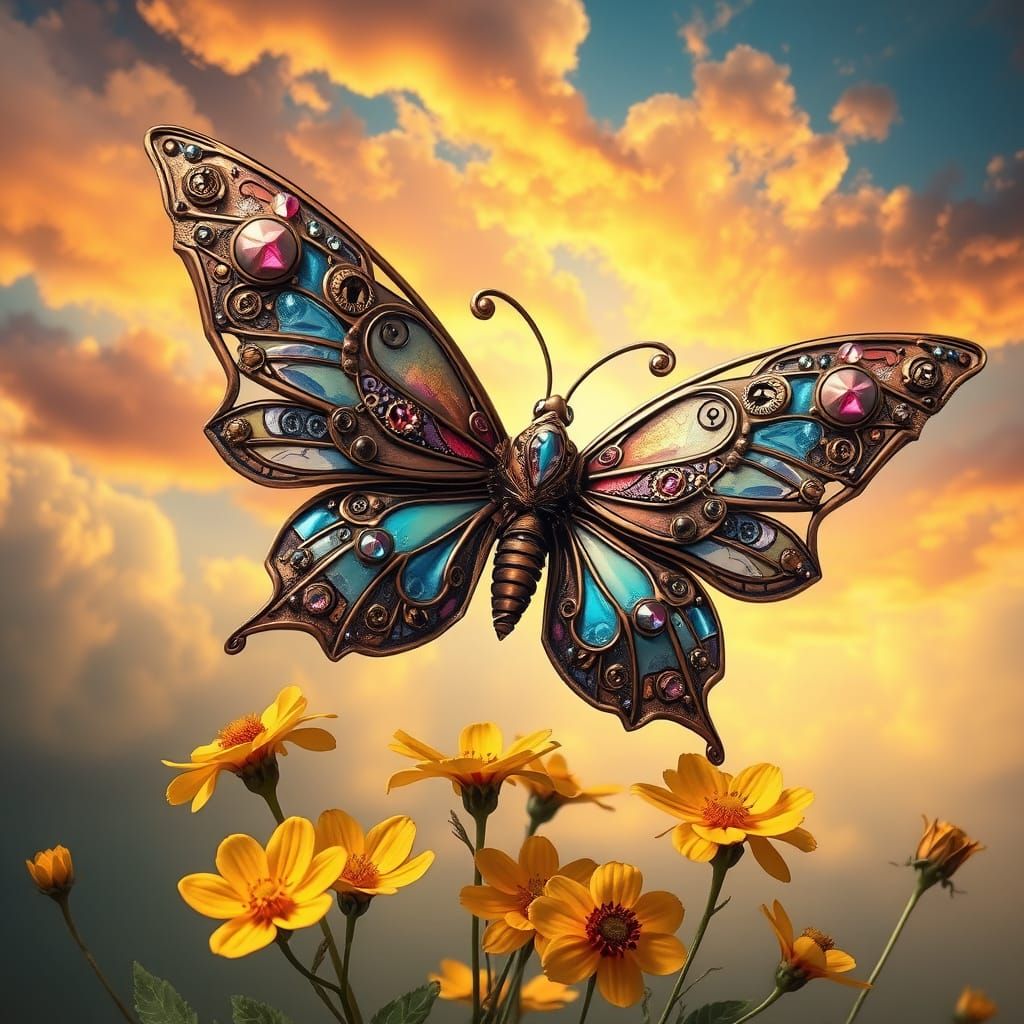 Majestic Steampunk Butterfly in Copper Armor
