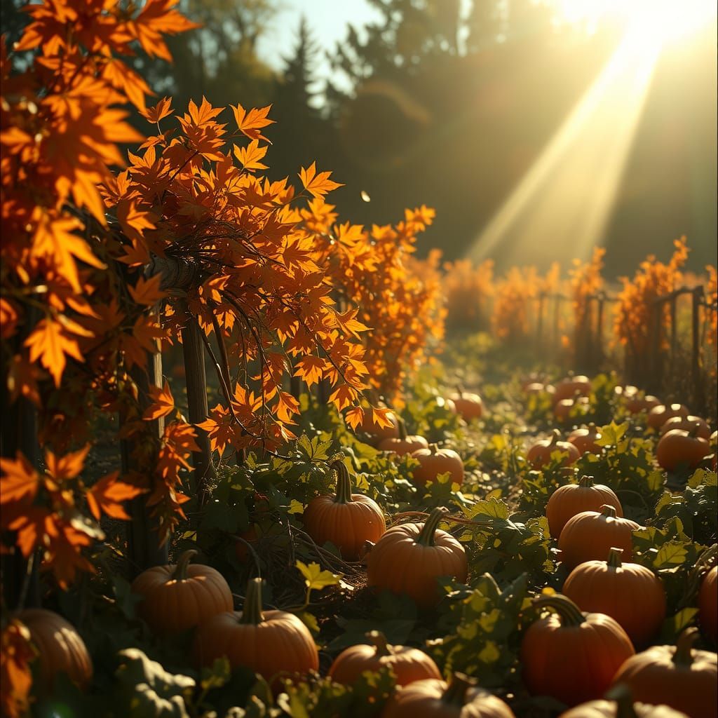 Golden Autumn Pumpkin Patch Landscape