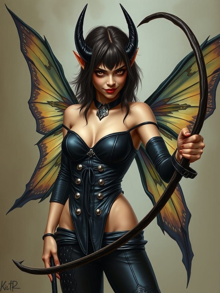 Fairy in Black Leather Outfit