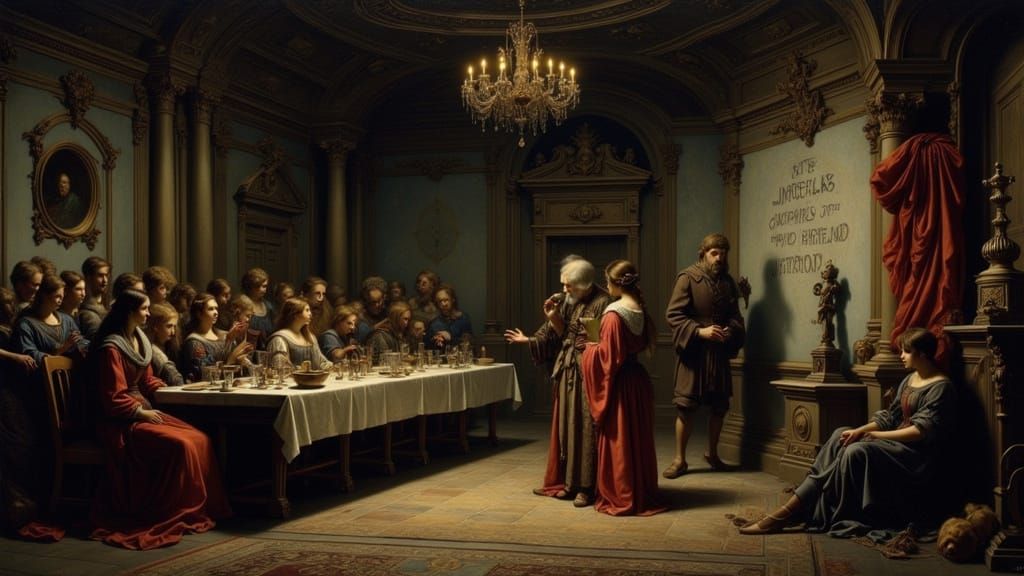 Menetekel: Biblical Scene in Dramatic Oil Painting