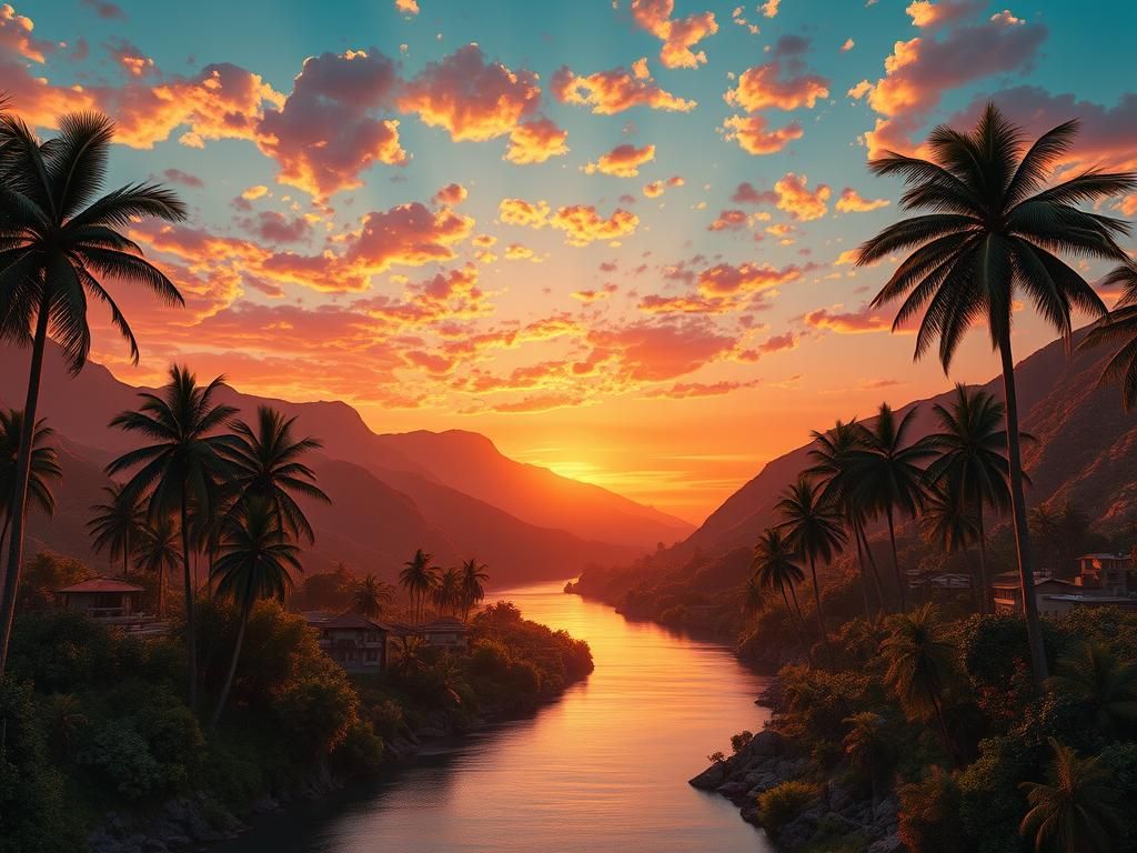 Sunset River Valley: A Digital Matte Painting