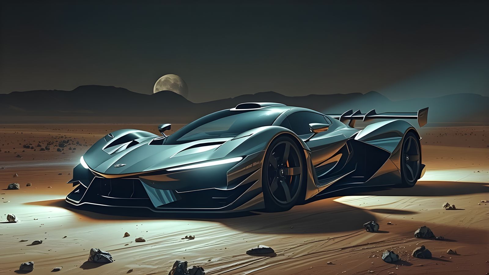 Alien Chrome Supercar on Eerie Planet, Expressionist Style