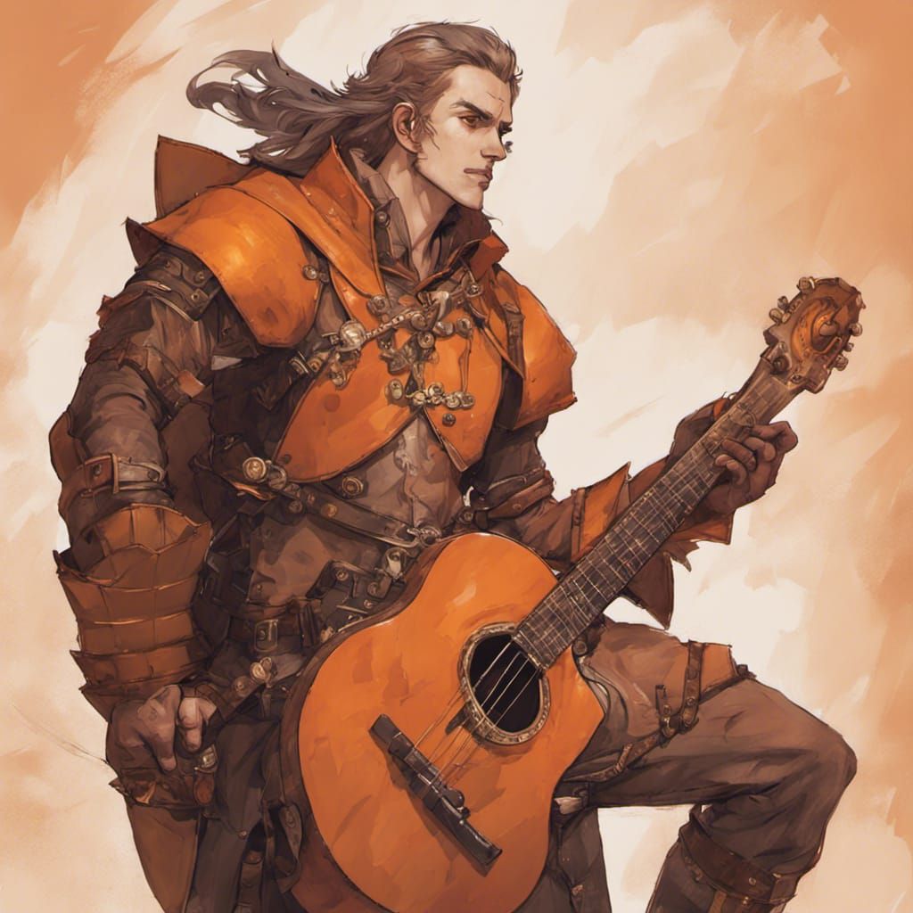 Handsome Human Bard in Orange Leather Armor