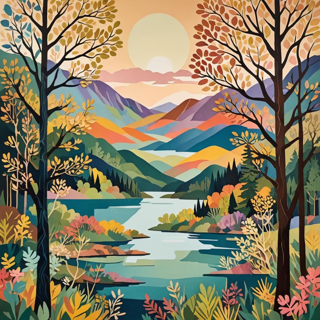 Paper Collage Landscape in Matisse Style