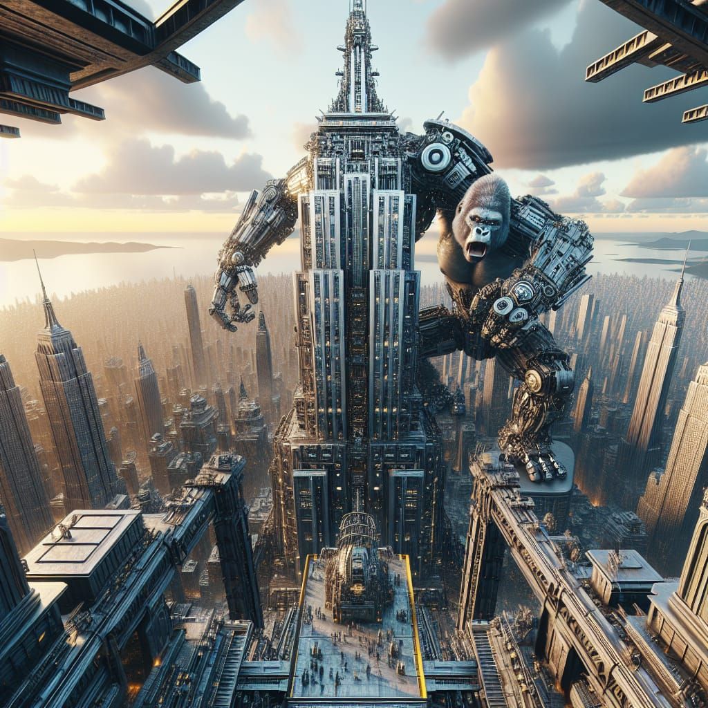 Mech Empire State Building with King Kong Robot