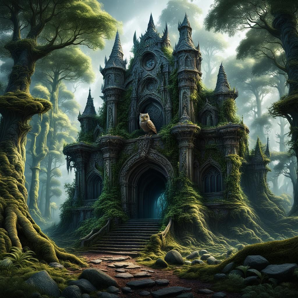 Fantastical Owl in Forest Concept Art