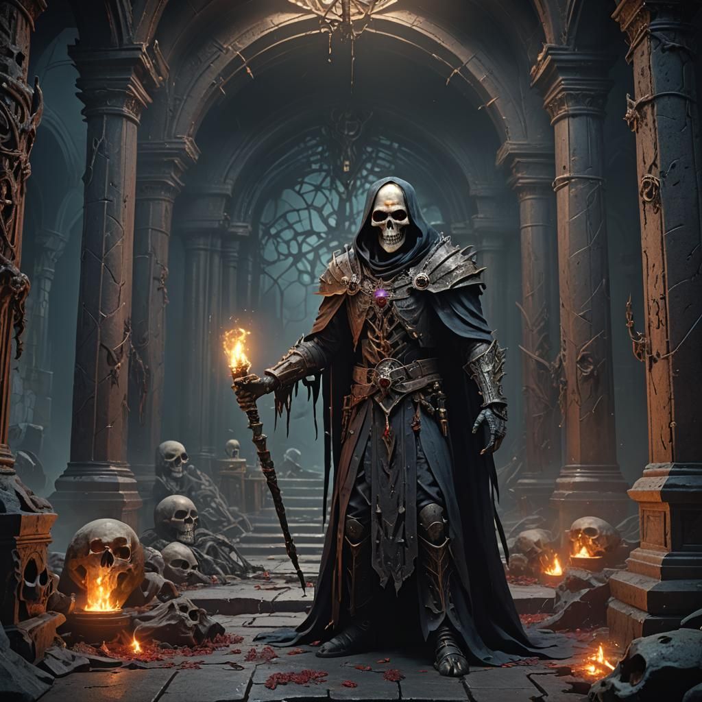 Undead Necromancer in a Fantastical Chamber