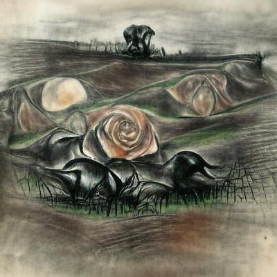 Dark Roses Field in Art Nouveau Style