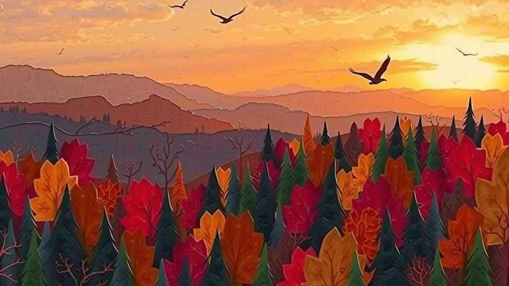 Mystical Autumn Landscape as Paper Collage