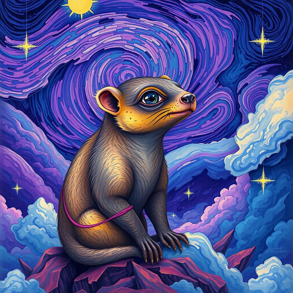 Mongoose in Psychedelic Landscape as Van Gogh Painting