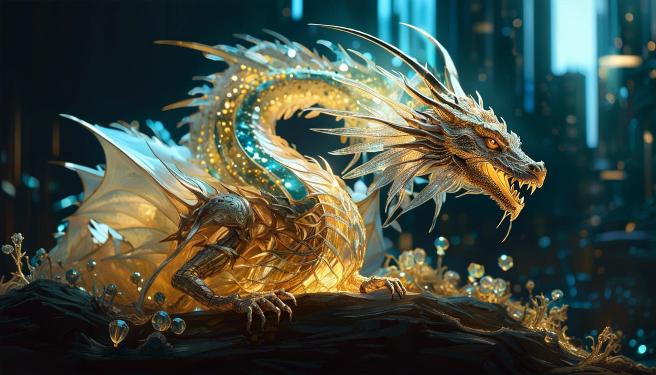 Intricate Crystal Dragon Digital Art