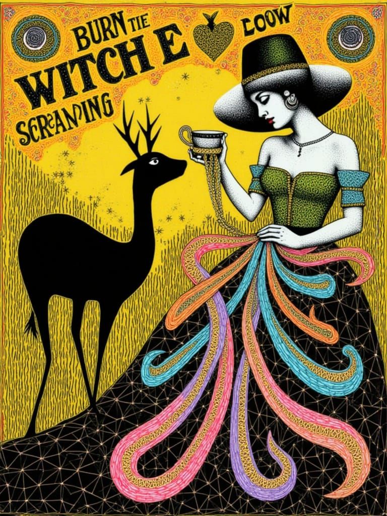 Psychedelic Riot Scene in Art Nouveau Style