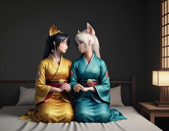 Kitsune Intimacy in Manga-Inspired 3D Cinematic
