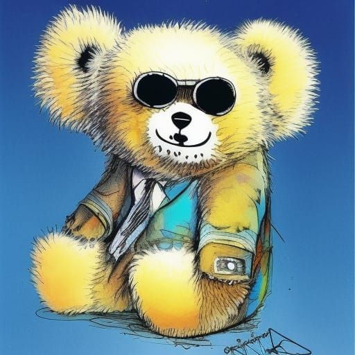 Fluffy Bear in Gonzo Style Illustration