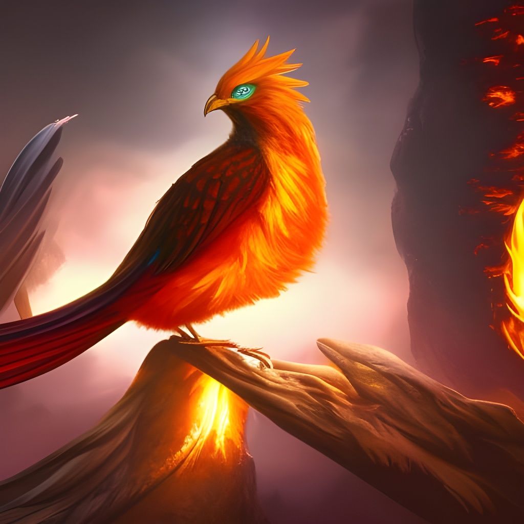 Fiery Phoenix Bird Portrait in Detailed Matte Painting