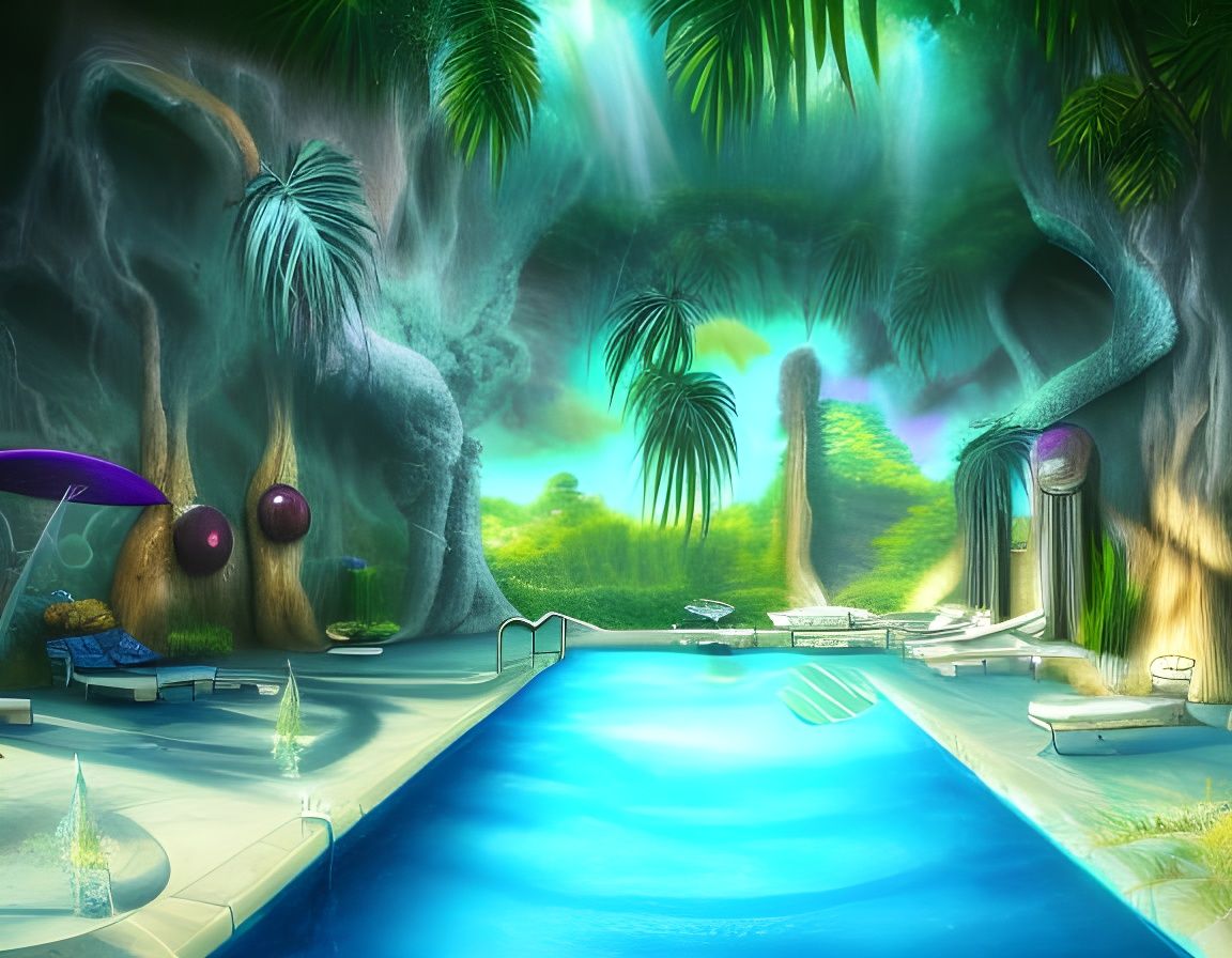 Psytrance Pool: Detailed Photorealistic Fantasy Art