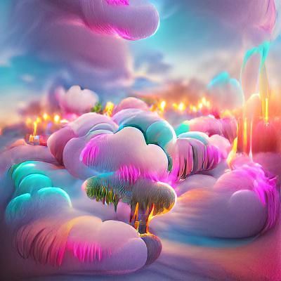 Glowing Neon Forest Cloudscape in 3D