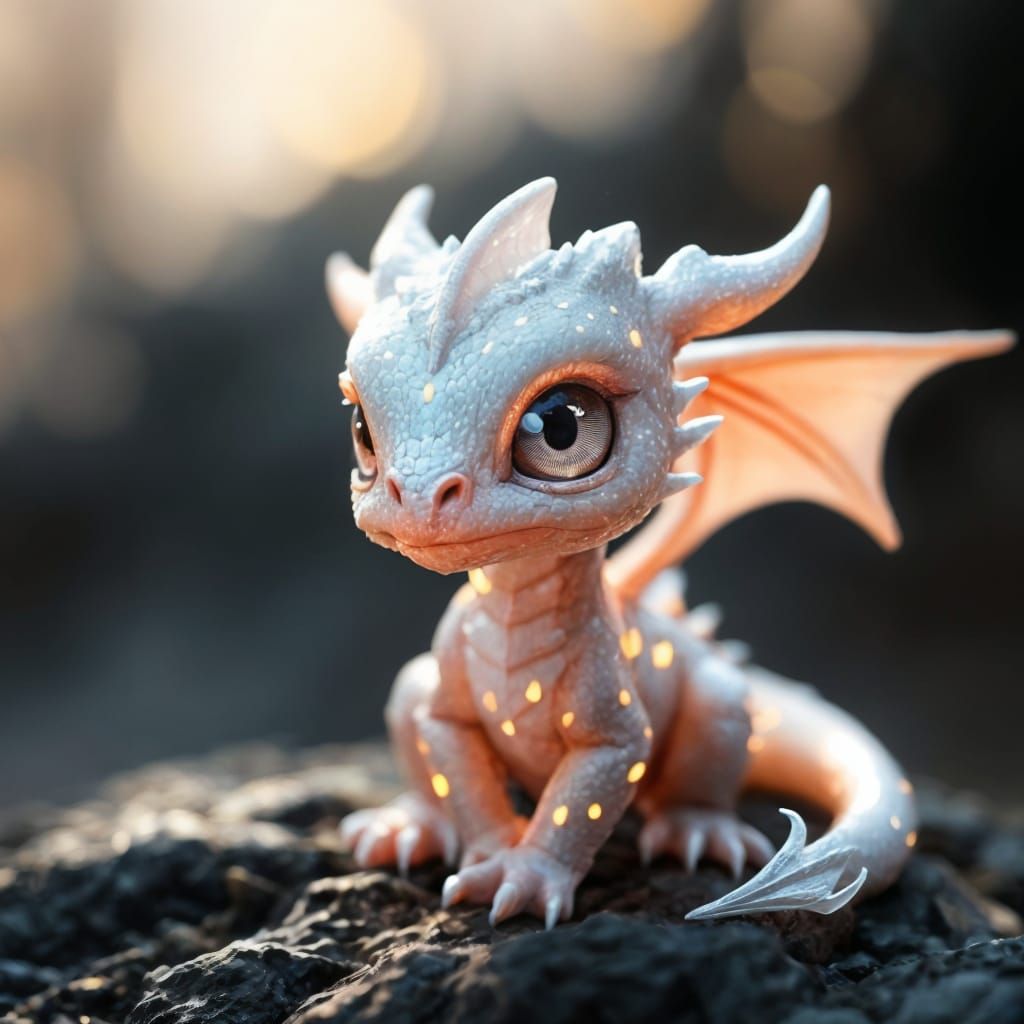 Snow-White Dragon Girl with Gentle Glow