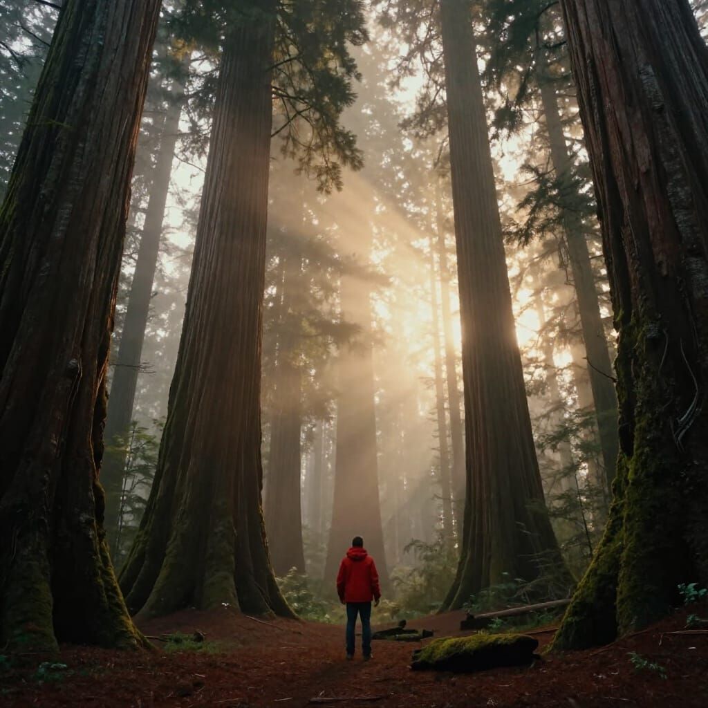 Giant Redwood Forest Sunrise Landscape