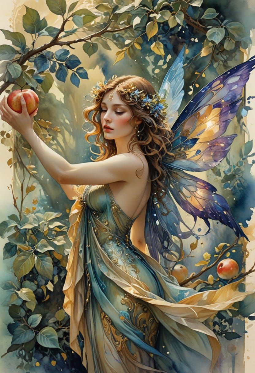 Eve the Evil Fairy: A Mucha-Style Watercolor