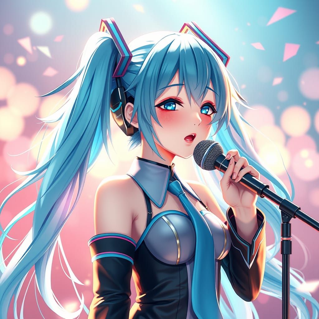Miku's Silent Melody in Cyberpunk Aesthetic