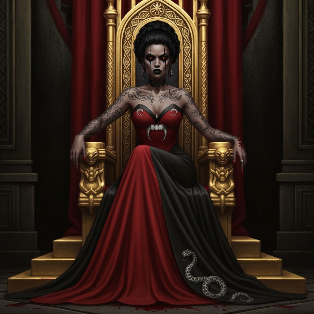 Queen Belzira Rules Blood Coliseum in Dark Fantasy Style