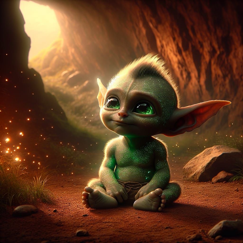 Adorable Goblin Baby with Magical Sparks