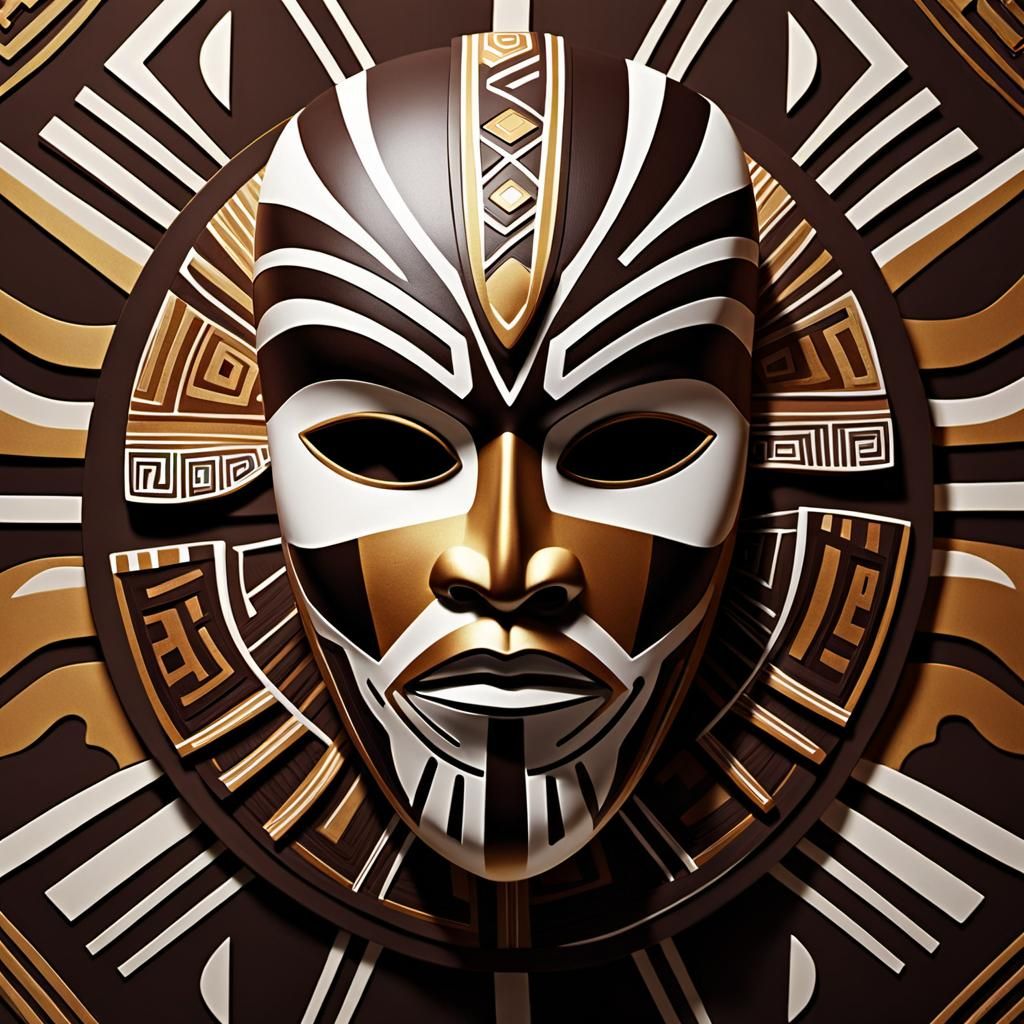 Brown and White African Mask in 3D