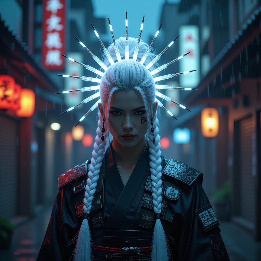 Cyberpunk Samurai with Fiber Optic Braids