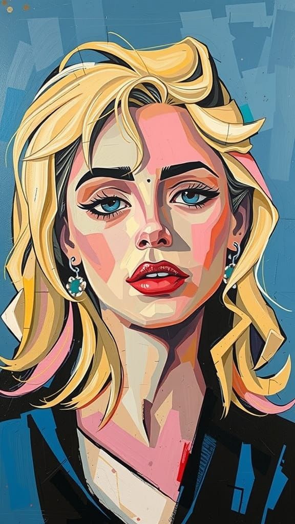 Abstract Blond Portrait in Cubist Painting Style