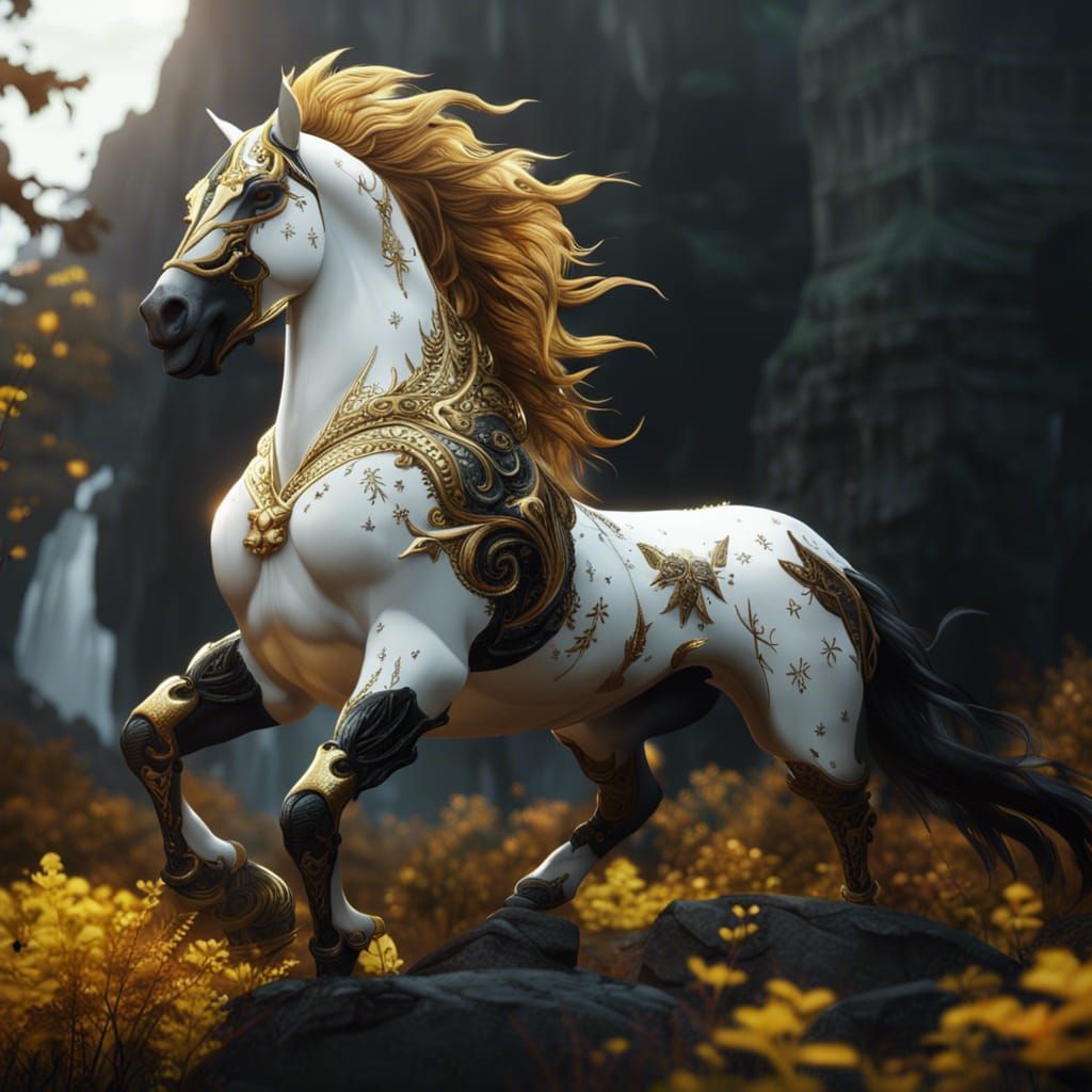 Golden Horse in the Wild: Detailed Matte Painting