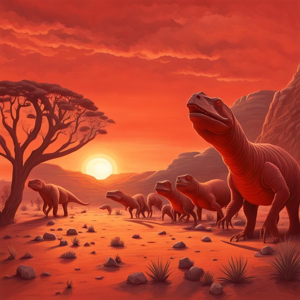 Lystrosaurus Herd in Surreal Triassic Desert
