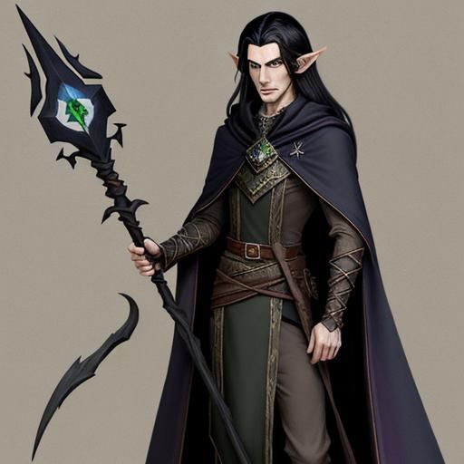 High Elf Sorcerer with Mystic Staff in Academic Art