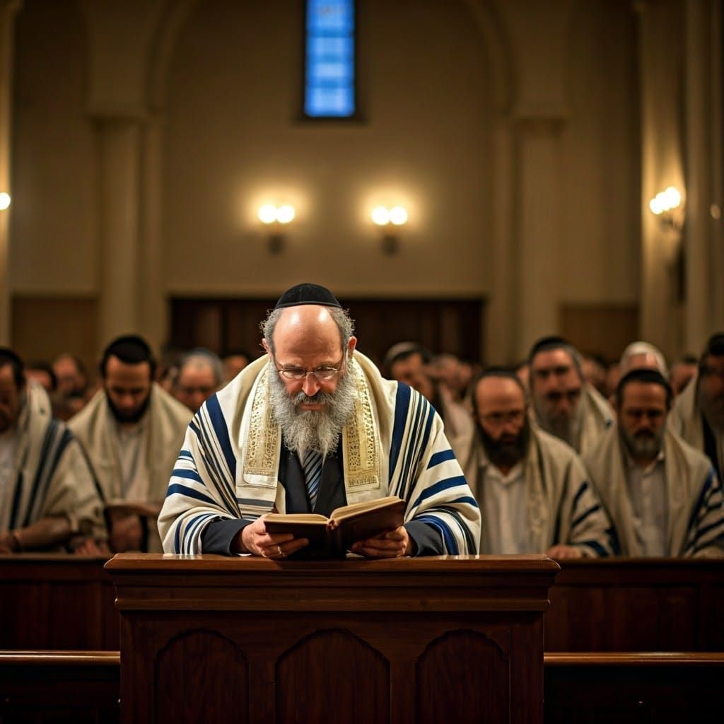 Rabbi Praying in Synagogue with Cinematic Lighting