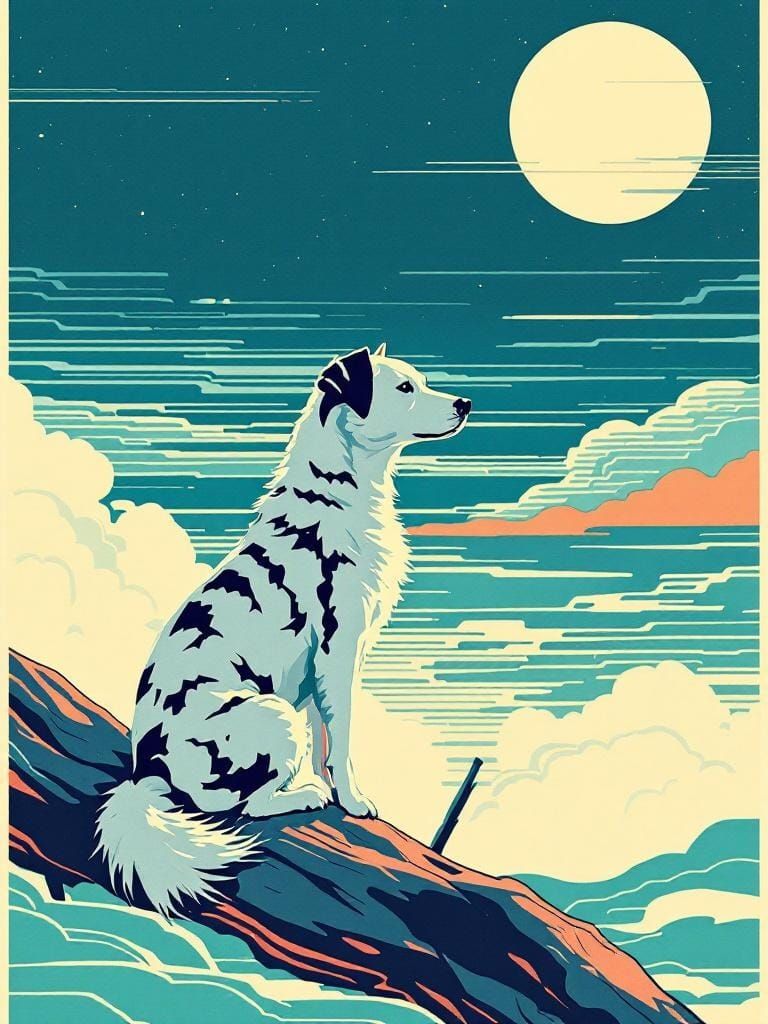 Dog in Sun: Nagel and Hokusai Fusion Art