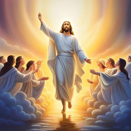 Jesus Christ's Ascension into Heaven with Angels