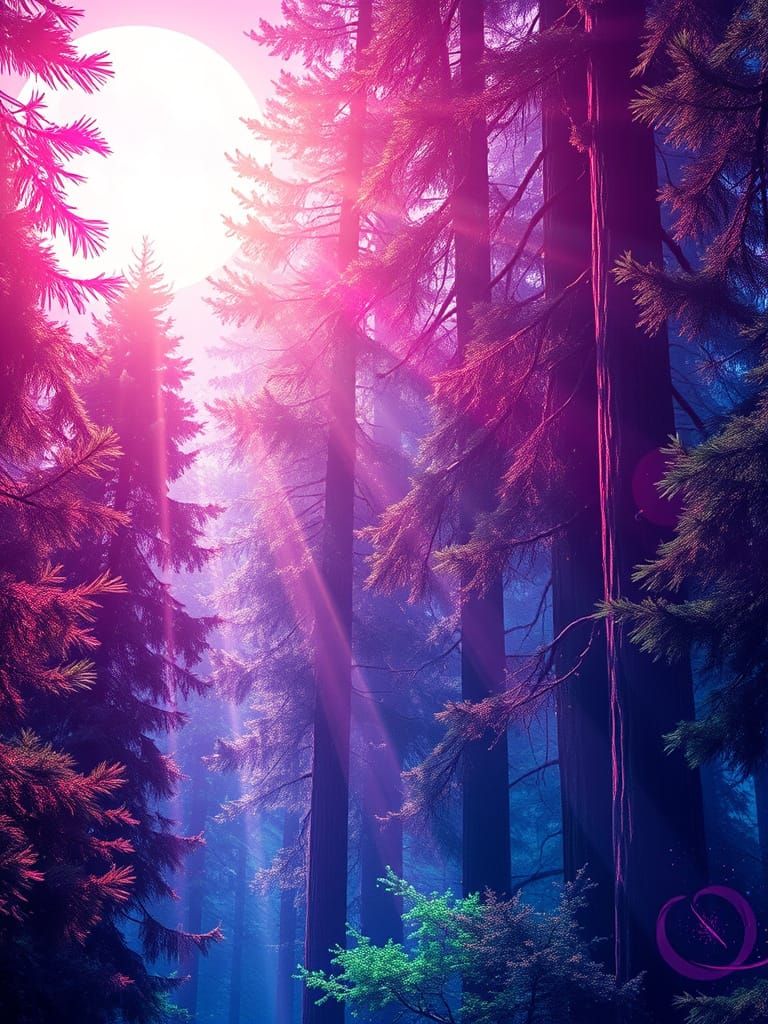 Ethereal Forest Illuminated by Neon Glow