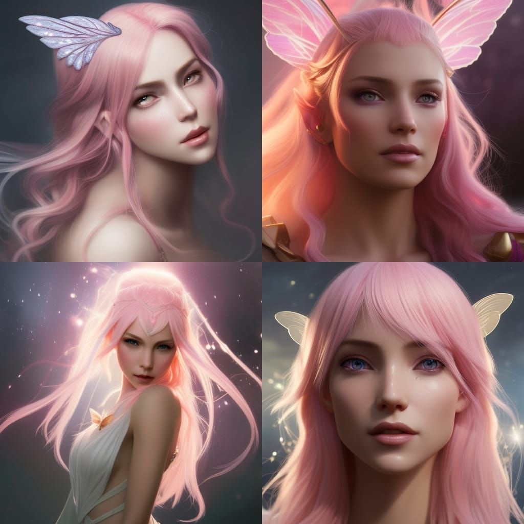 Pink Haired Fairy Portrait in Art Nouveau Style