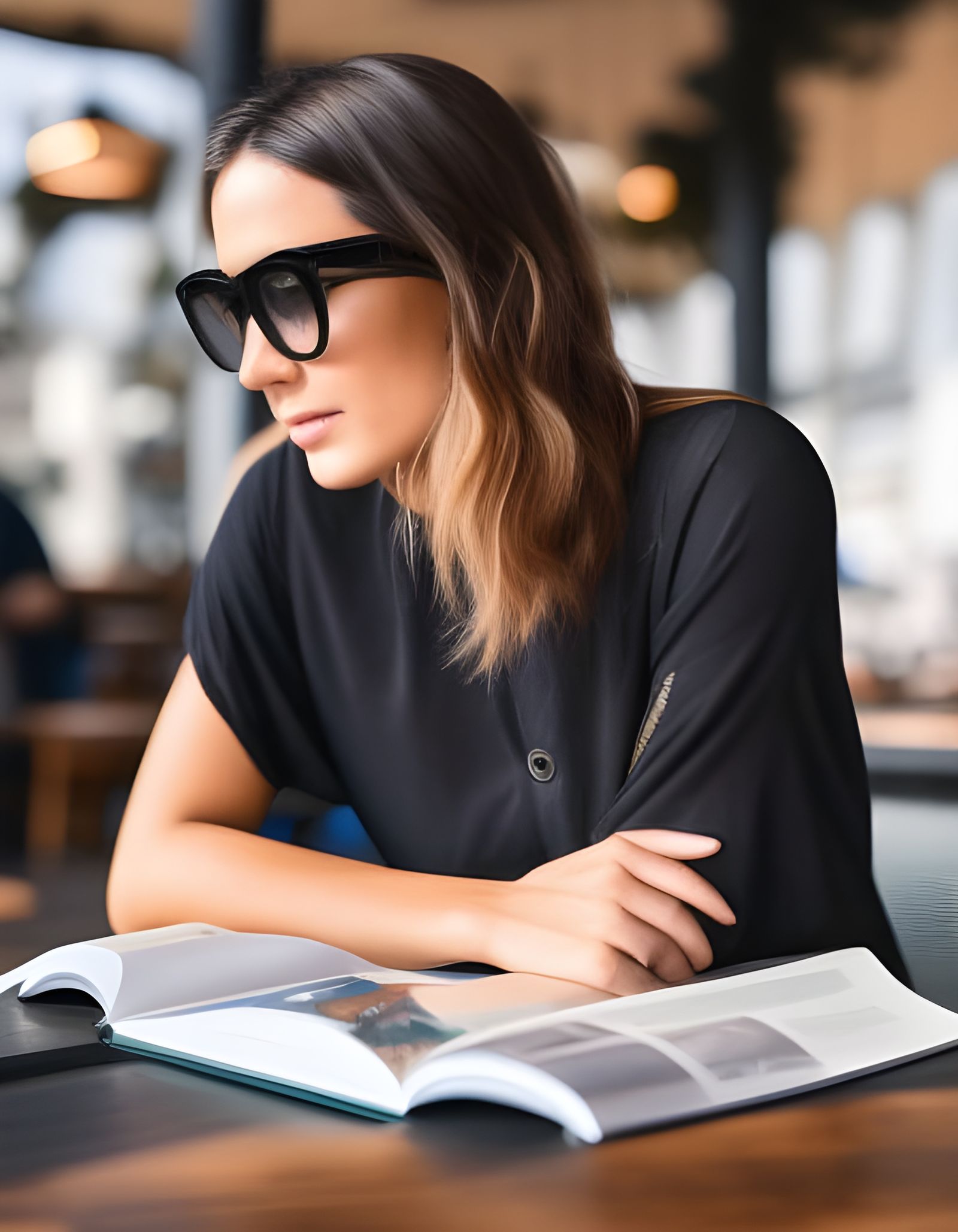 Swedish Girl Studying at Cafe in Sharp Focus