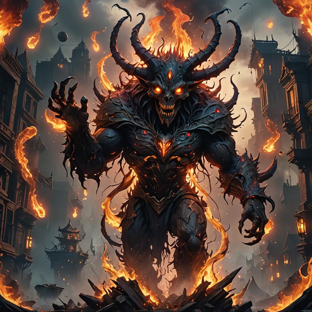 Majestic Floating Fiend with Burning Chest in Fantasy Art