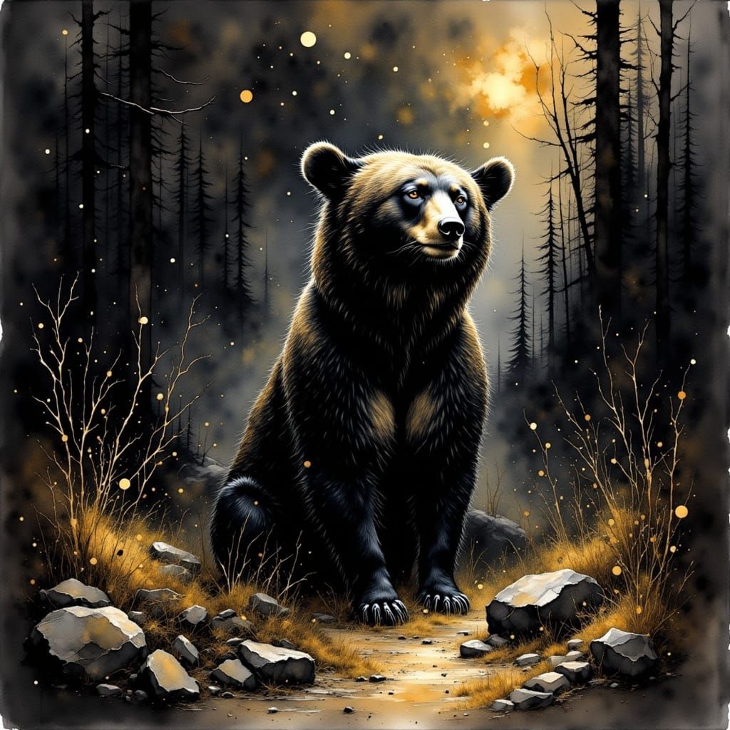 Watercolor Bear with Shimmering Lights