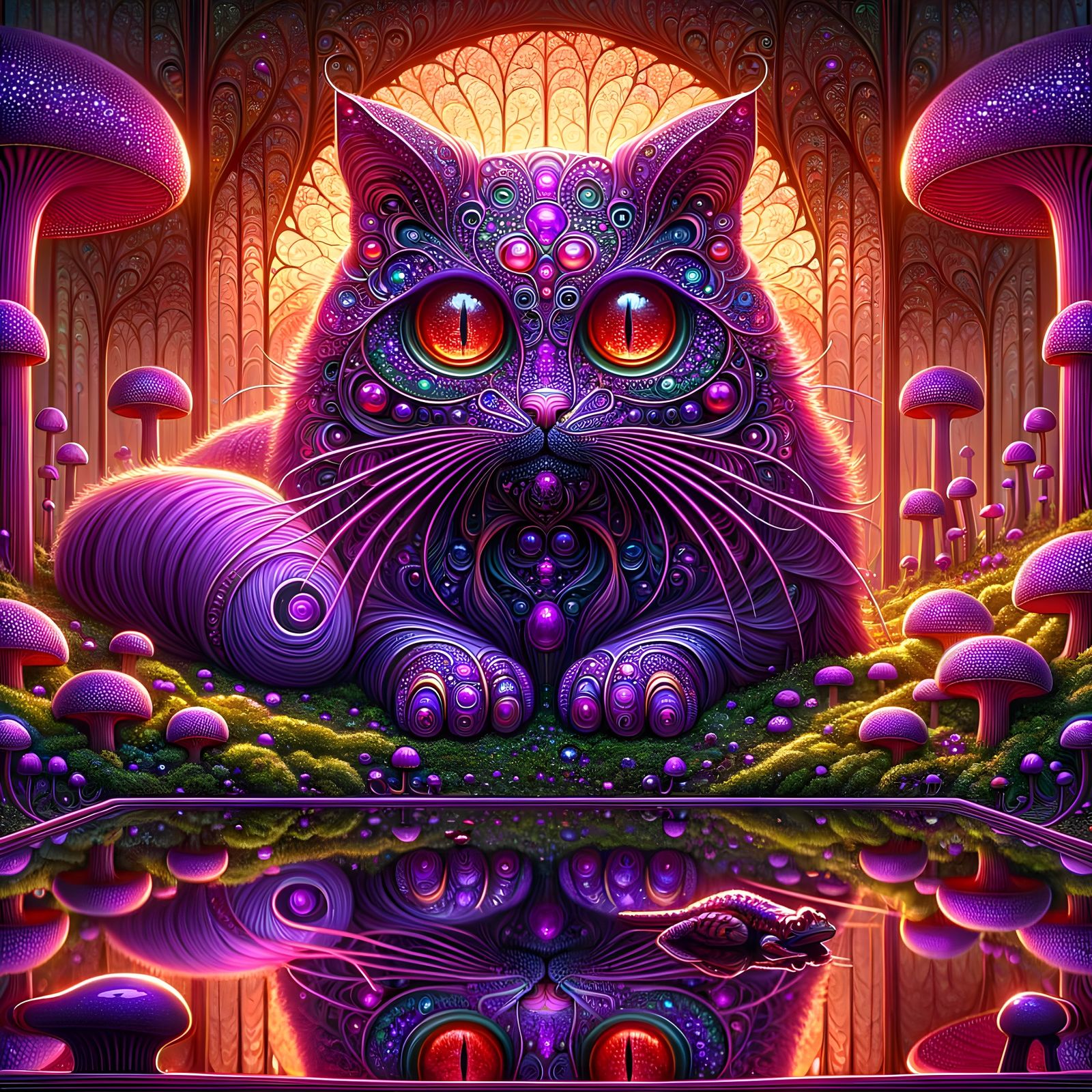 Vibrant Glass Feline Amidst Purple Landscape