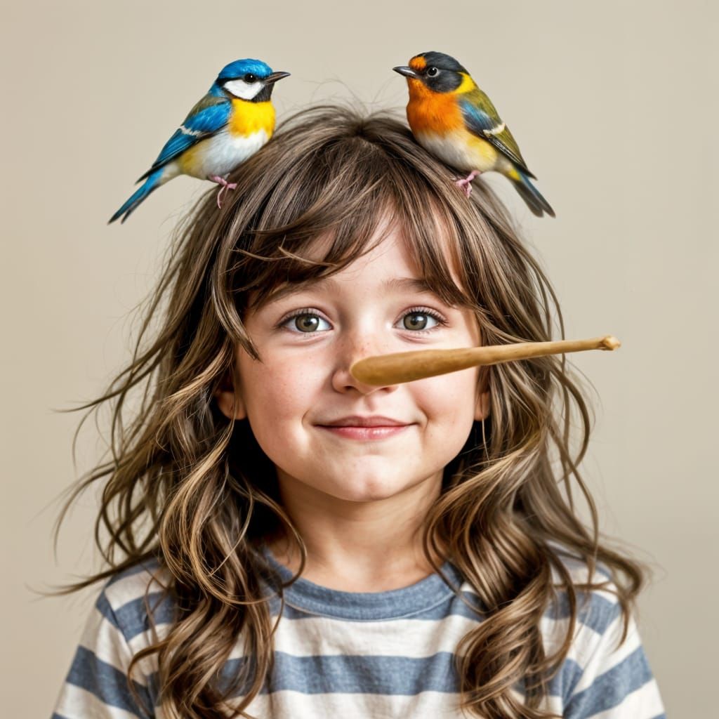 Pinocchio-like Child Portrait with Songbirds