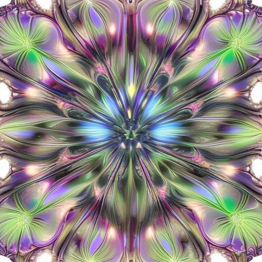 Surreal Fractal Mandala in Liquid Metal Style